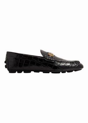 Bally Keeper 6304976 Men's Black Croc-Embossed Kerbs Drivers Way True Fresh Motion