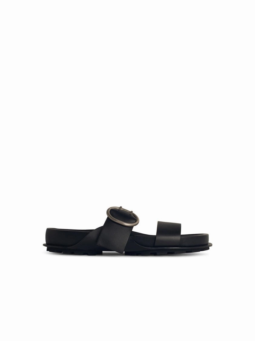 Black Leather Slippers Durable Build Wide Path