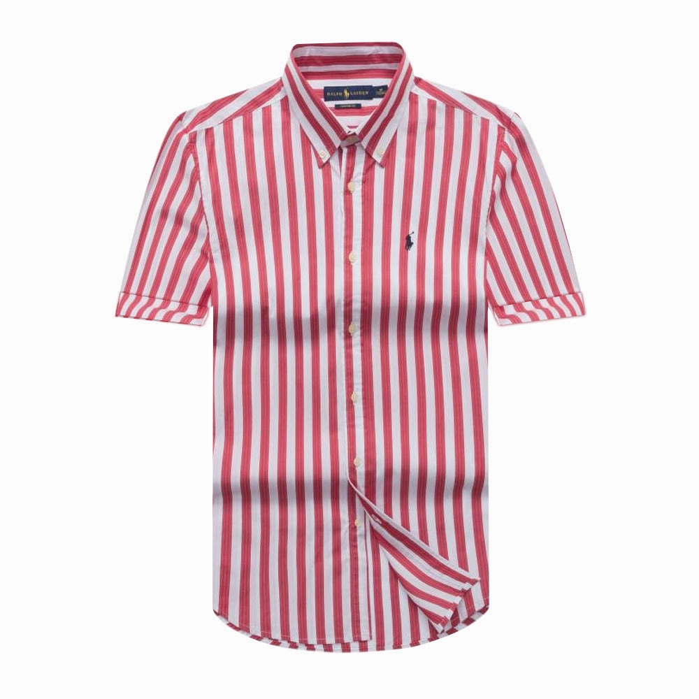 Small Pony Red Men Short Sleeve Stripe Shirt Relaxed Design Elegant Finish