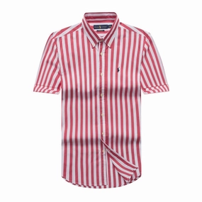Small Pony Red Men Short Sleeve Stripe Shirt Relaxed Design Elegant Finish
