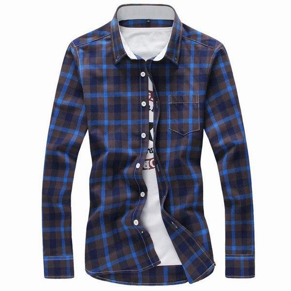 West Louis? Plaid Turn-down Collar Shirt Casual Layer Summer Camp