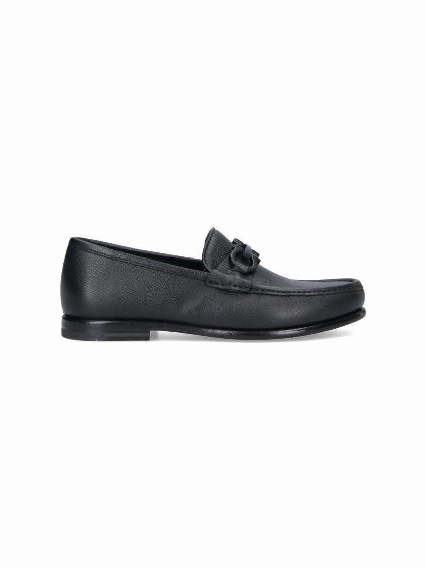 Step Bold Black Leather Loafers With Tone-On-Tone Logo Buckle