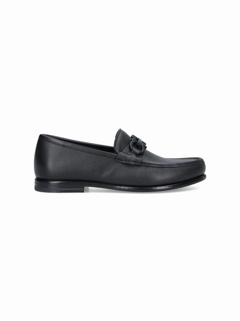 Market Walks Black Leather Loafers With Tone-On-Tone Logo Buckle