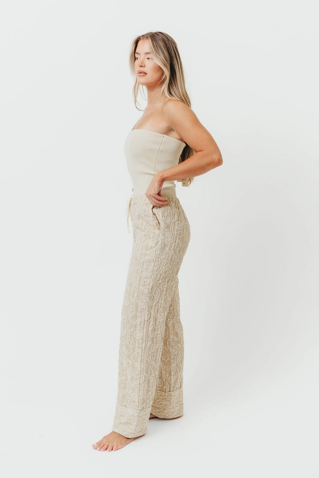 Jezebel Embroidered Paisley Pants in Natural *Final-Sale* Customizable length Performance Comfort