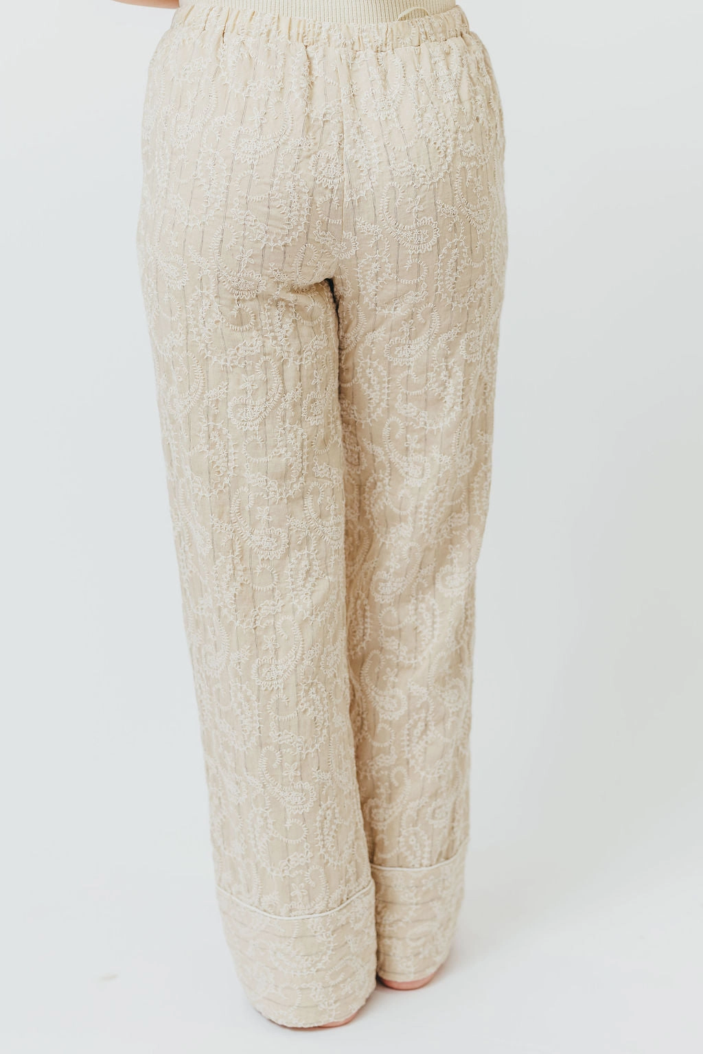 Performance Comfort Jezebel Embroidered Paisley Pants in Natural *Final-Sale*