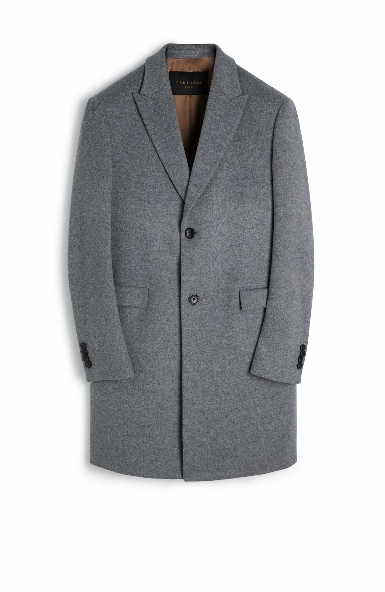 SUTTON LIGHT GRAY WOOL TOPCOAT Low Profile Logoing