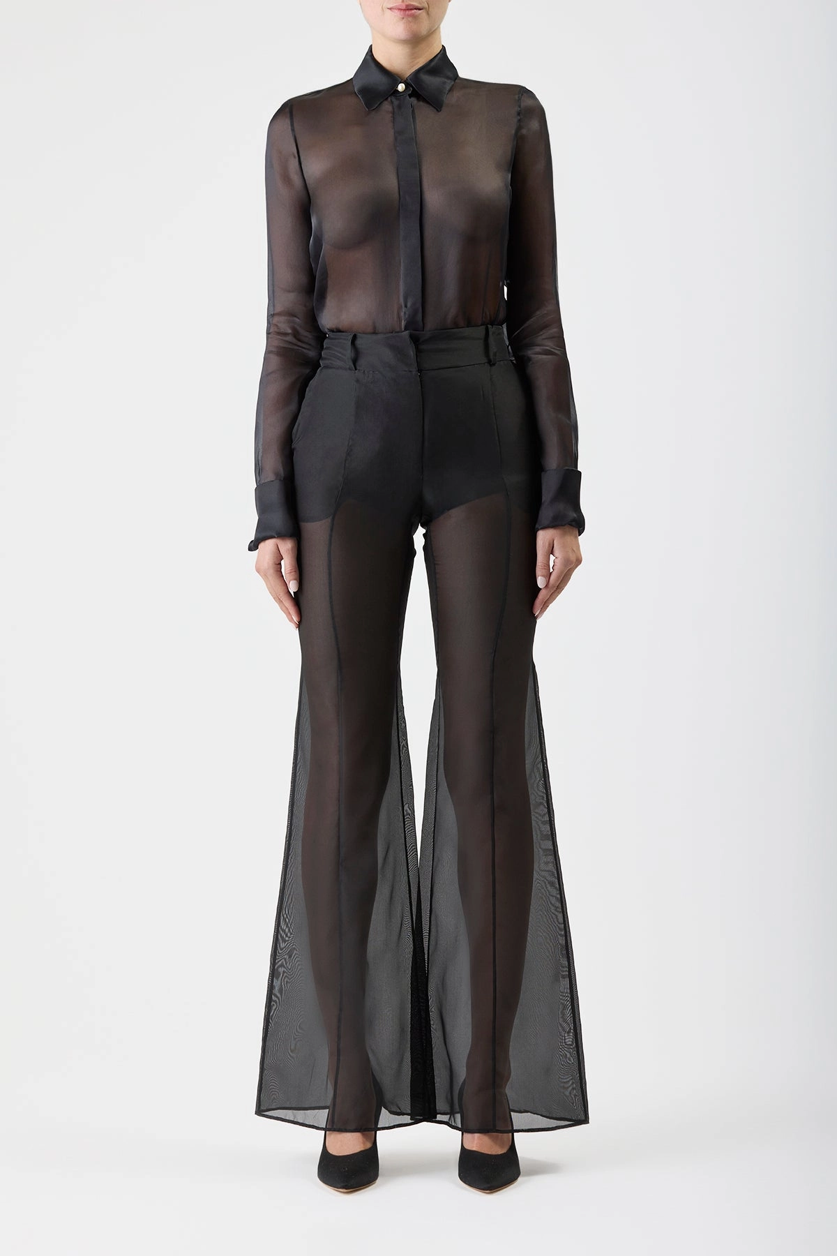 Refined Construction Horus Sheer Shirt in Black Silk Organza