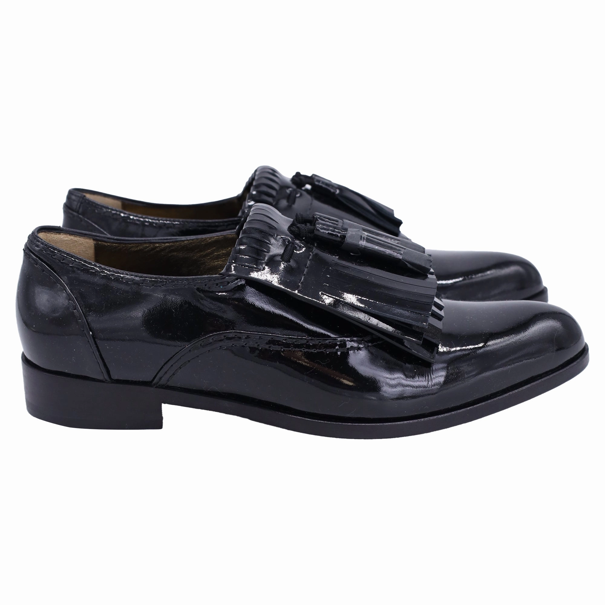 Orthopedic friendly Quick Fit Lanvin Mila Tassel Fringe Loafers in Black Patent Leather
