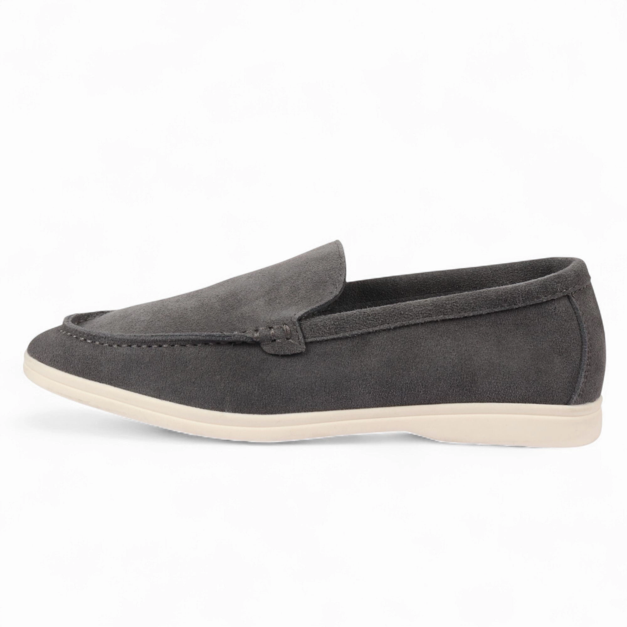 Men??s Durable Grey Slip-On Loafers with Cushioned Insole Relax Setting Comfortable Leather Shoes