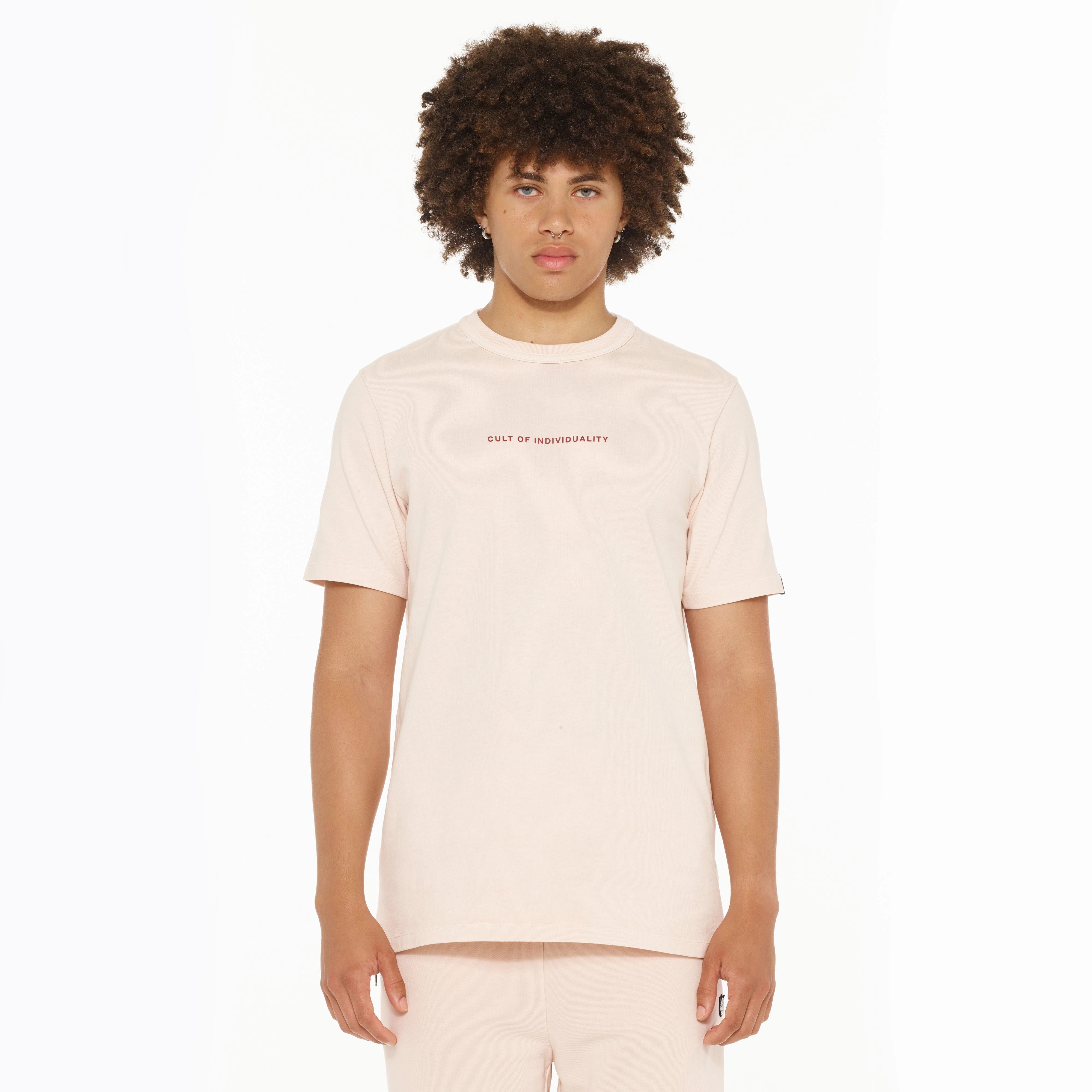Cult's Heavyweight Short Sleeve Crew Neck Tee "Shimuchan" Logo in Powder Pink Stretch Fit