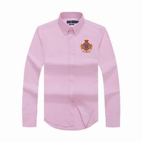 Polished Look PRL Oxford Pink Logo Crest Cotton Long Sleeve Shirt