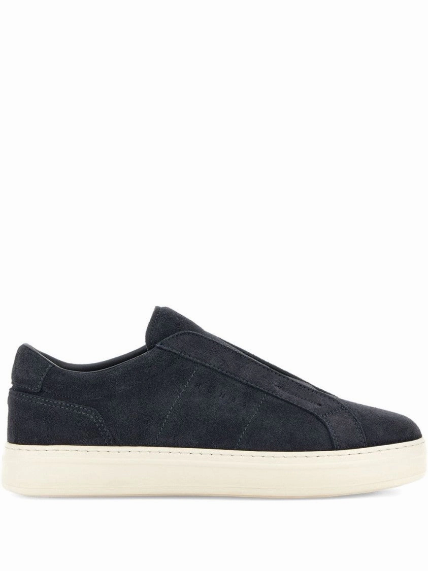 Sharp Profile Non-Slip Footwear Black Suede Slip-On Shoes With Contrasting Sole