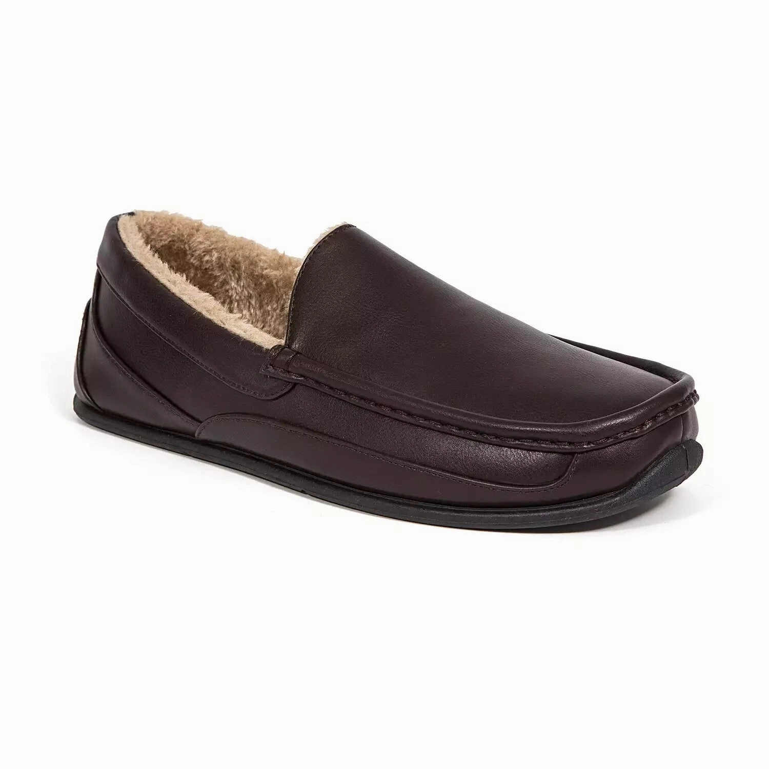 Deer Stags Spun Men's  Brown Leather Faux Fur Lined Moccasin Slipper ZPO3983 Supportive sole