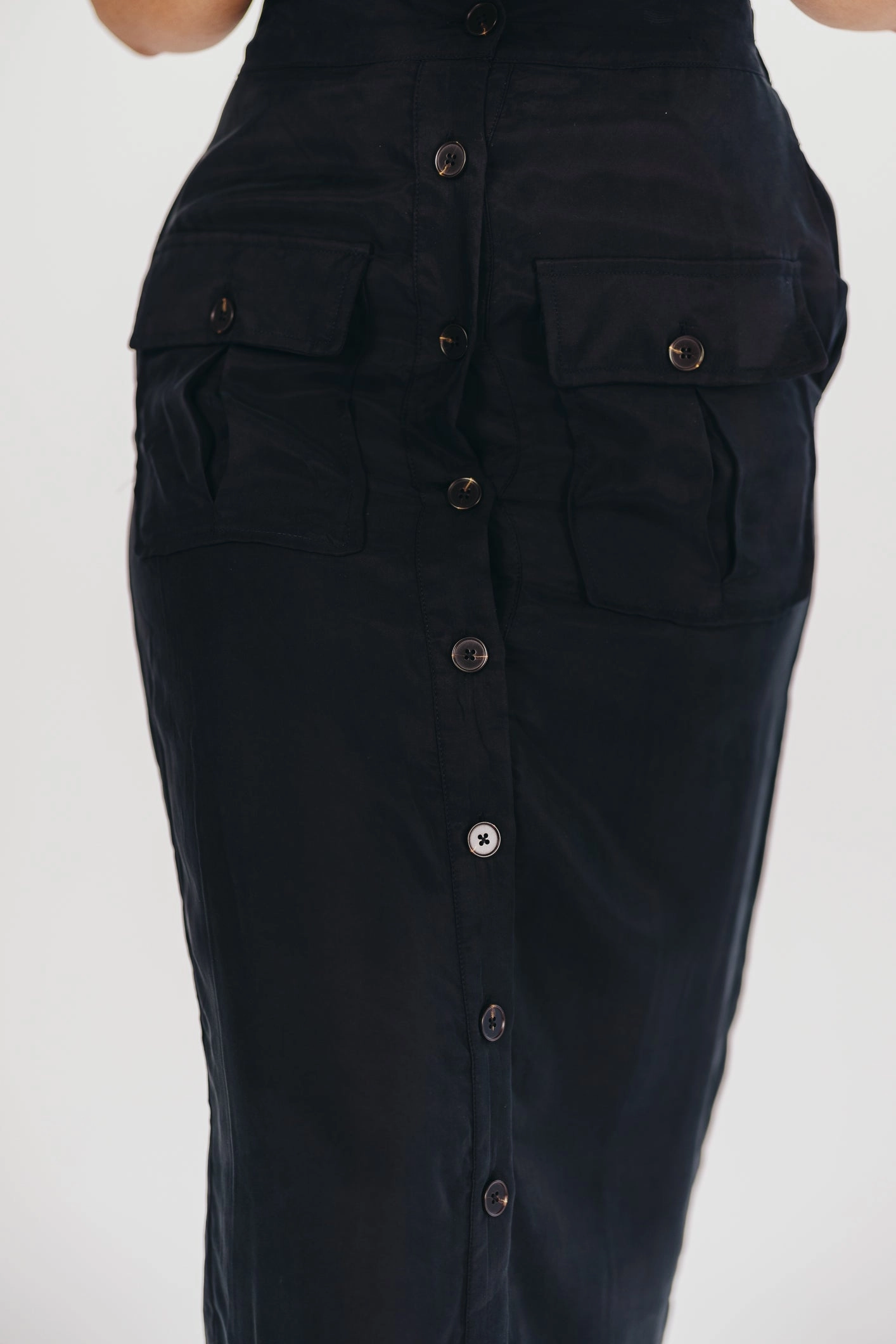 personalized option Statement Color Better Days Button-Down Midi Cargo Skirt in Black *Final-Sale*