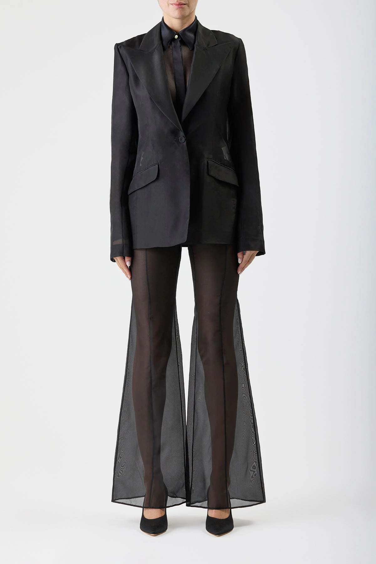 Stylish Layer Elegant Wearability Leiva Sheer Blazer in Black Silk Organza