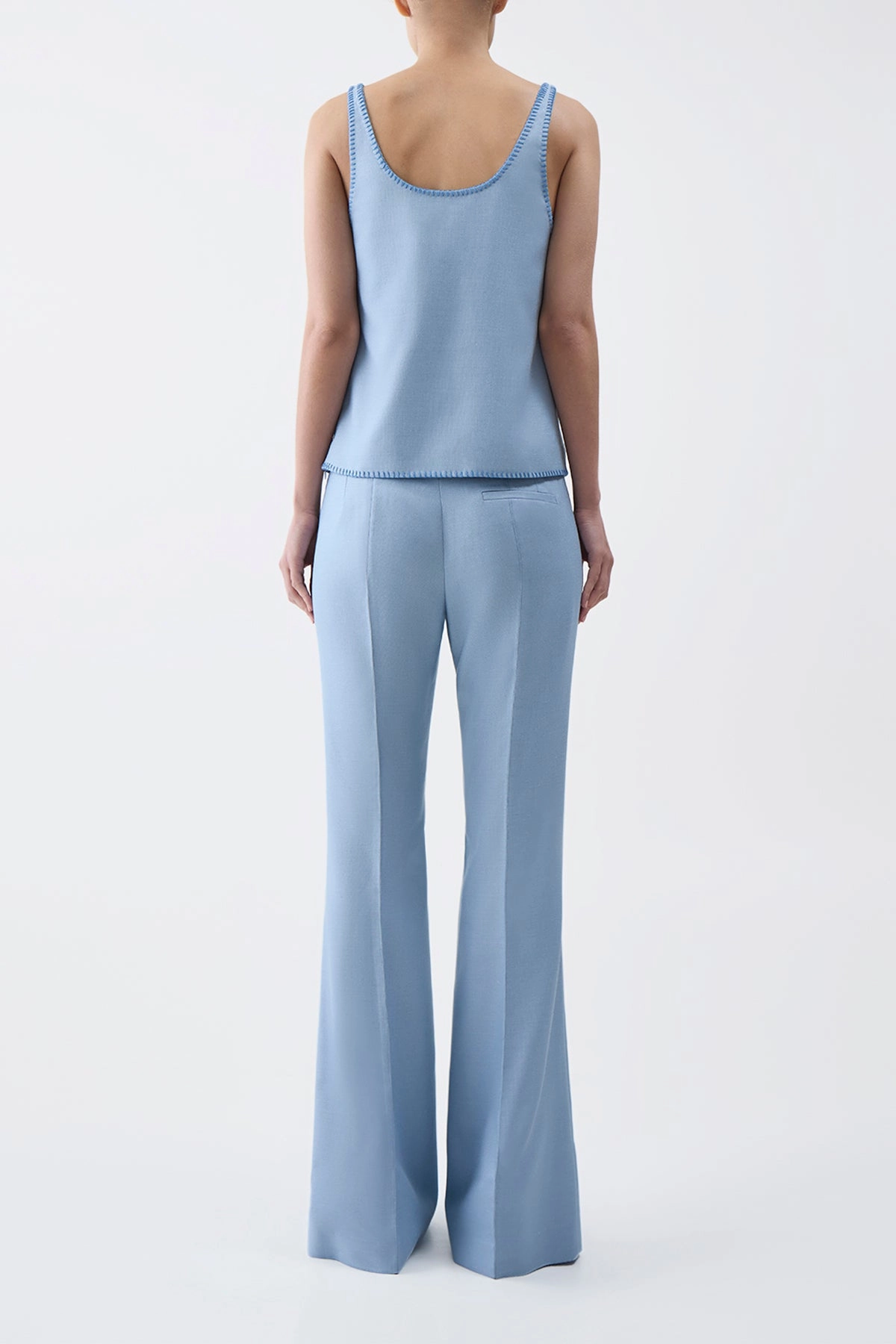 Muriel Tank Top in Stone Blue Silk Virgin Wool Business Layering Chic Precision