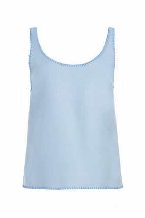 Muriel Tank Top in Stone Blue Silk Virgin Wool Sharp Comfort Perfect Layers