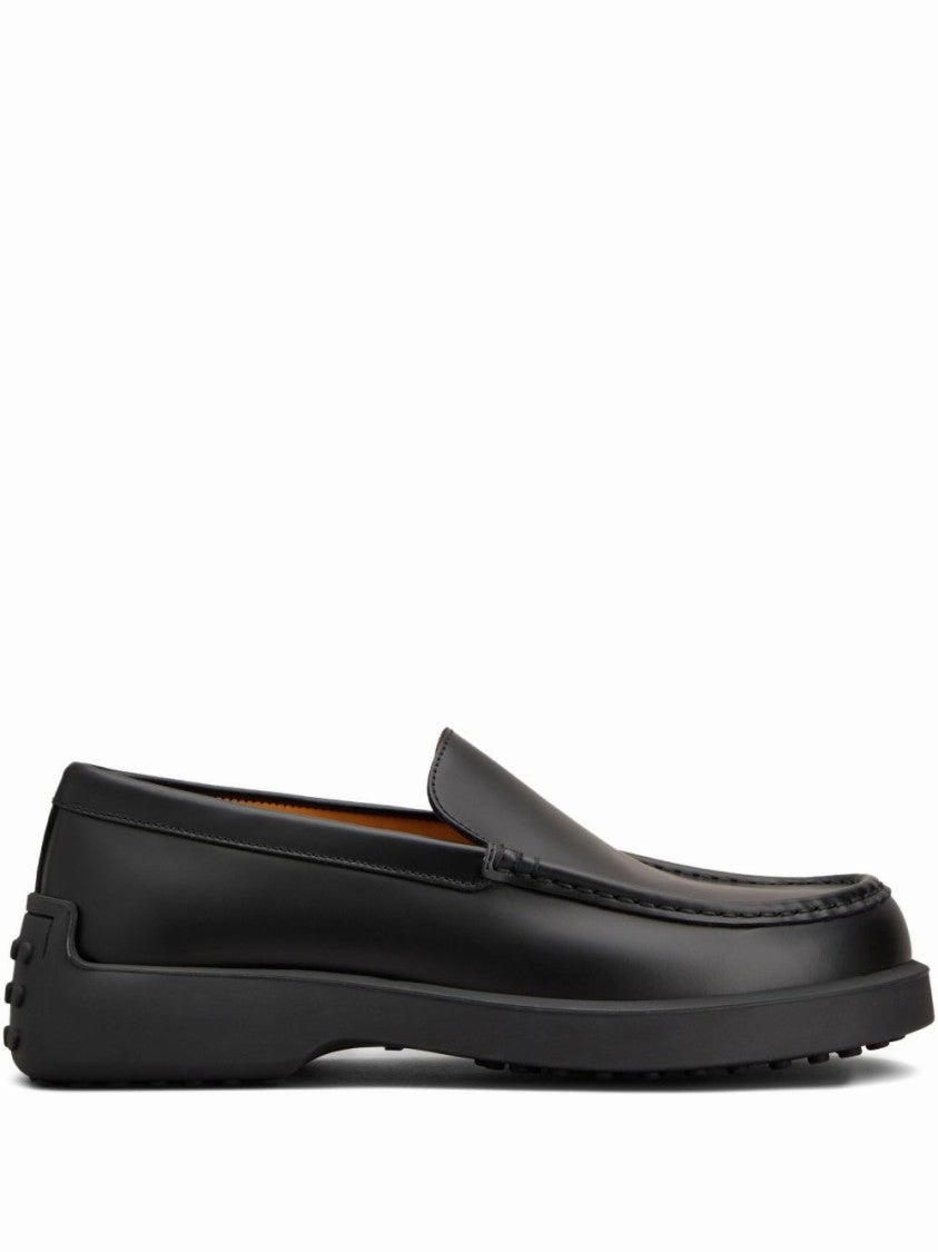 Smooth Leather Loafers With Rubberized Sole Minimalist