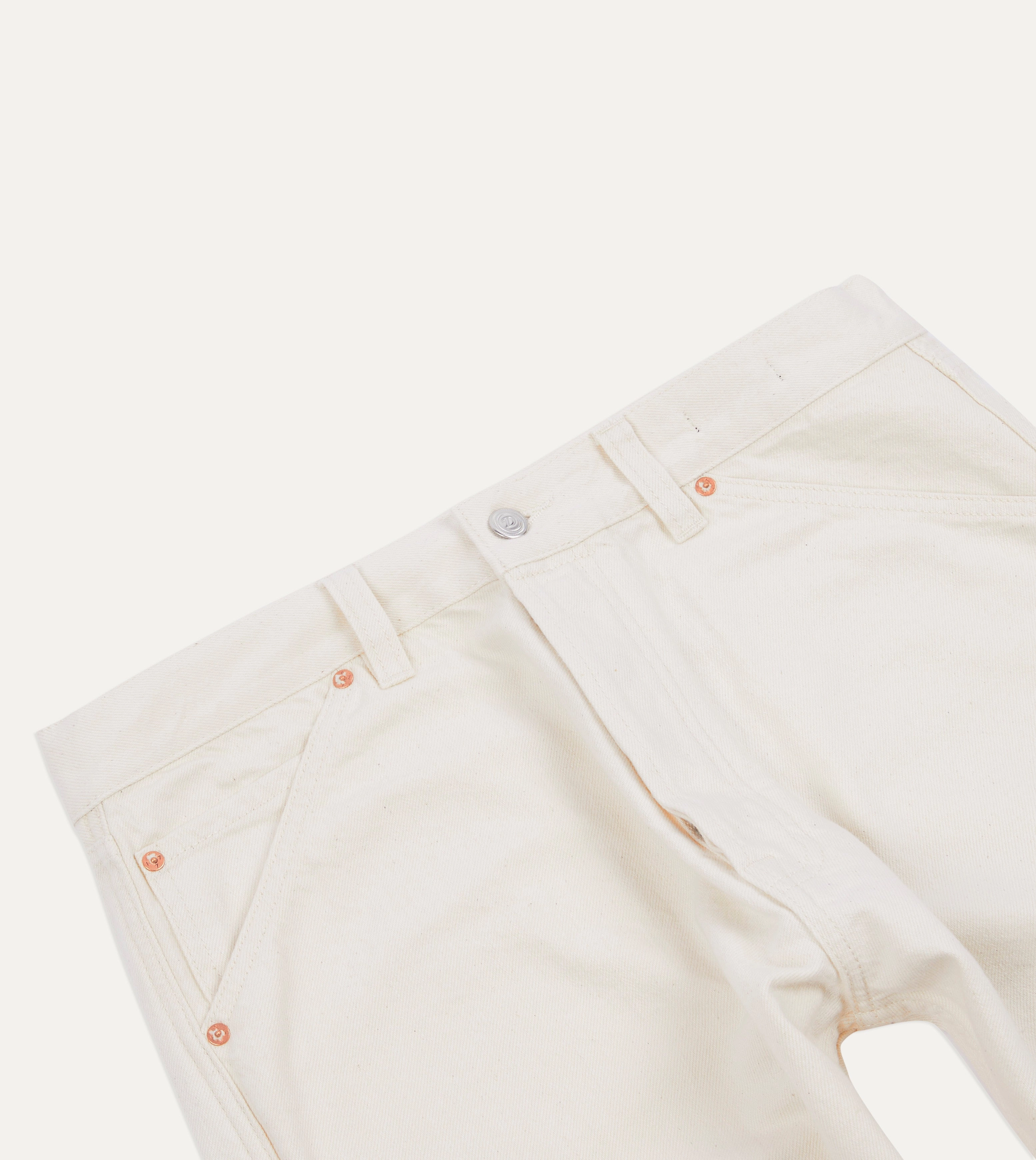 Side slits Ecru 12.7oz Selvedge Denim Tonal Stitch Five-Pocket Jeans