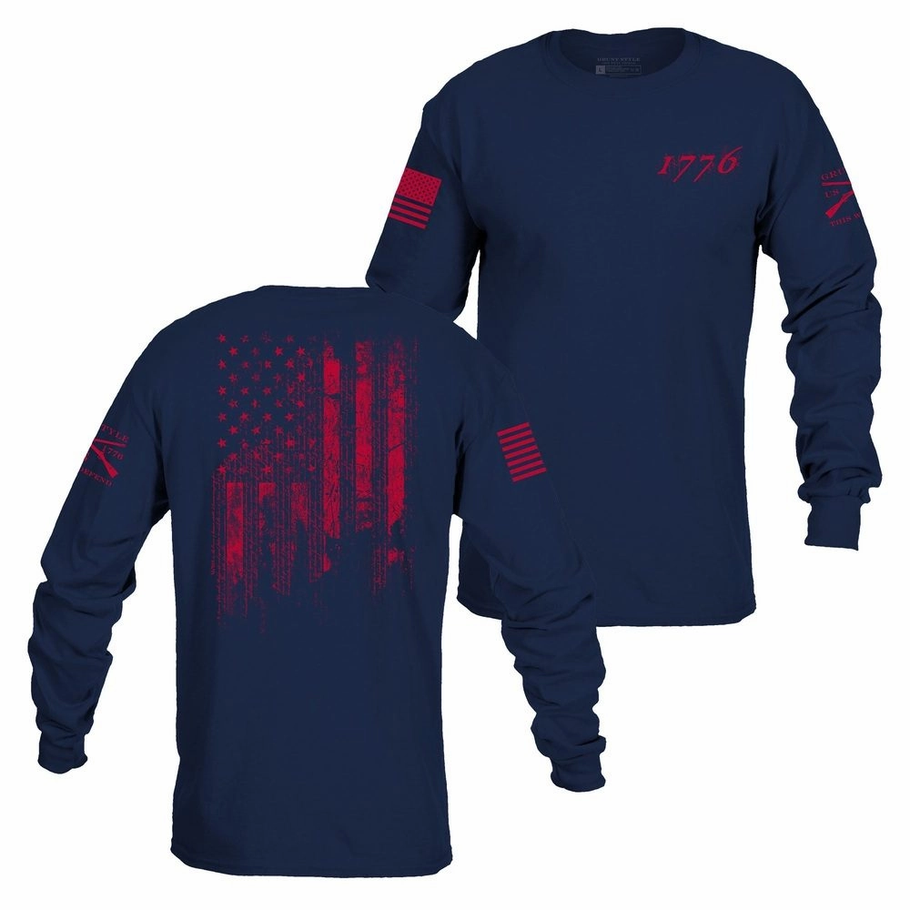Designer Look Soft Touch Feel 1776 Flag Long Sleeve - Navy