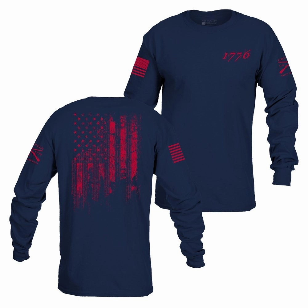 Drawcord Hem 1776 Flag Long Sleeve - Navy