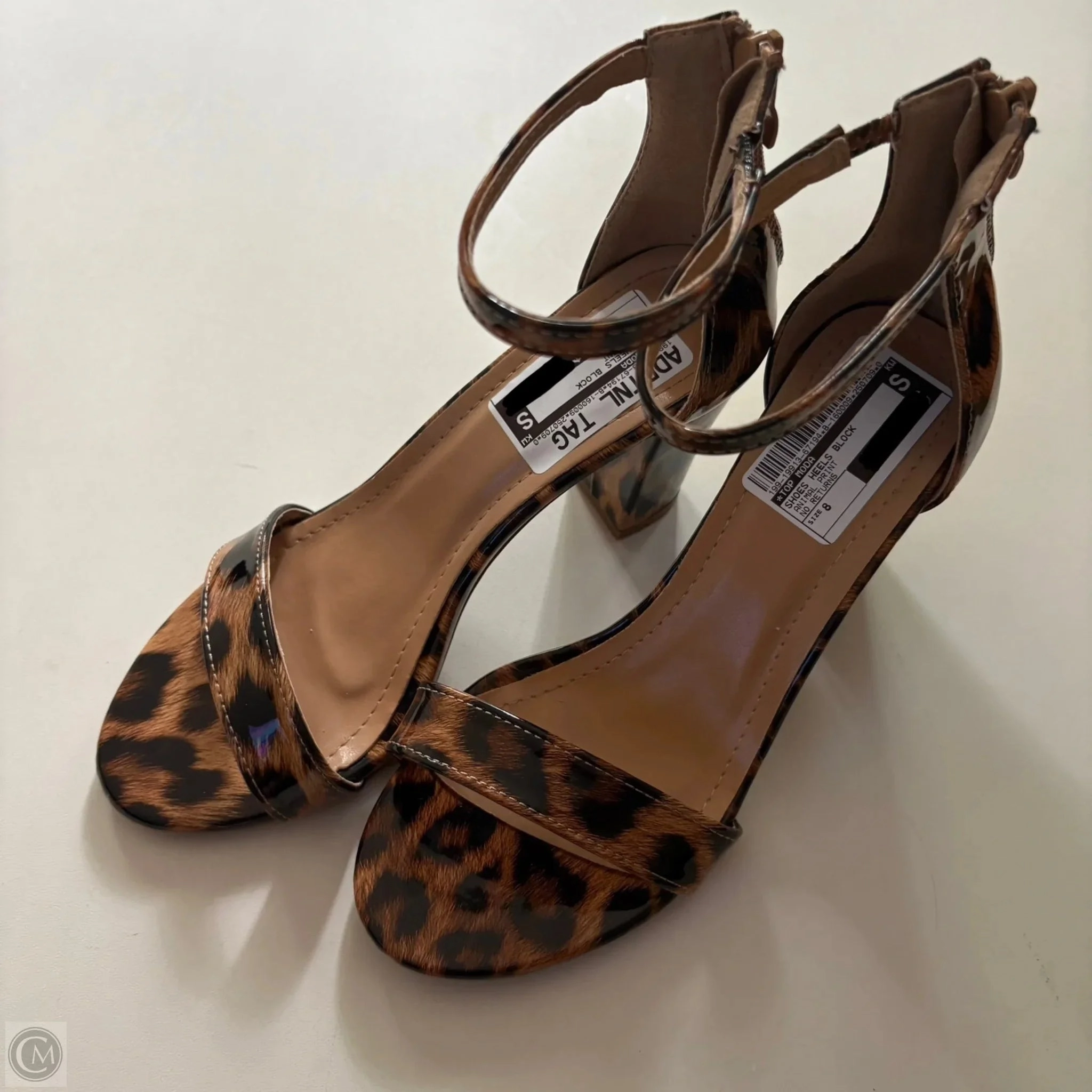 Wide Strap Heels Shoes Heels Block By Top Moda In Animal Print, Size: 8
