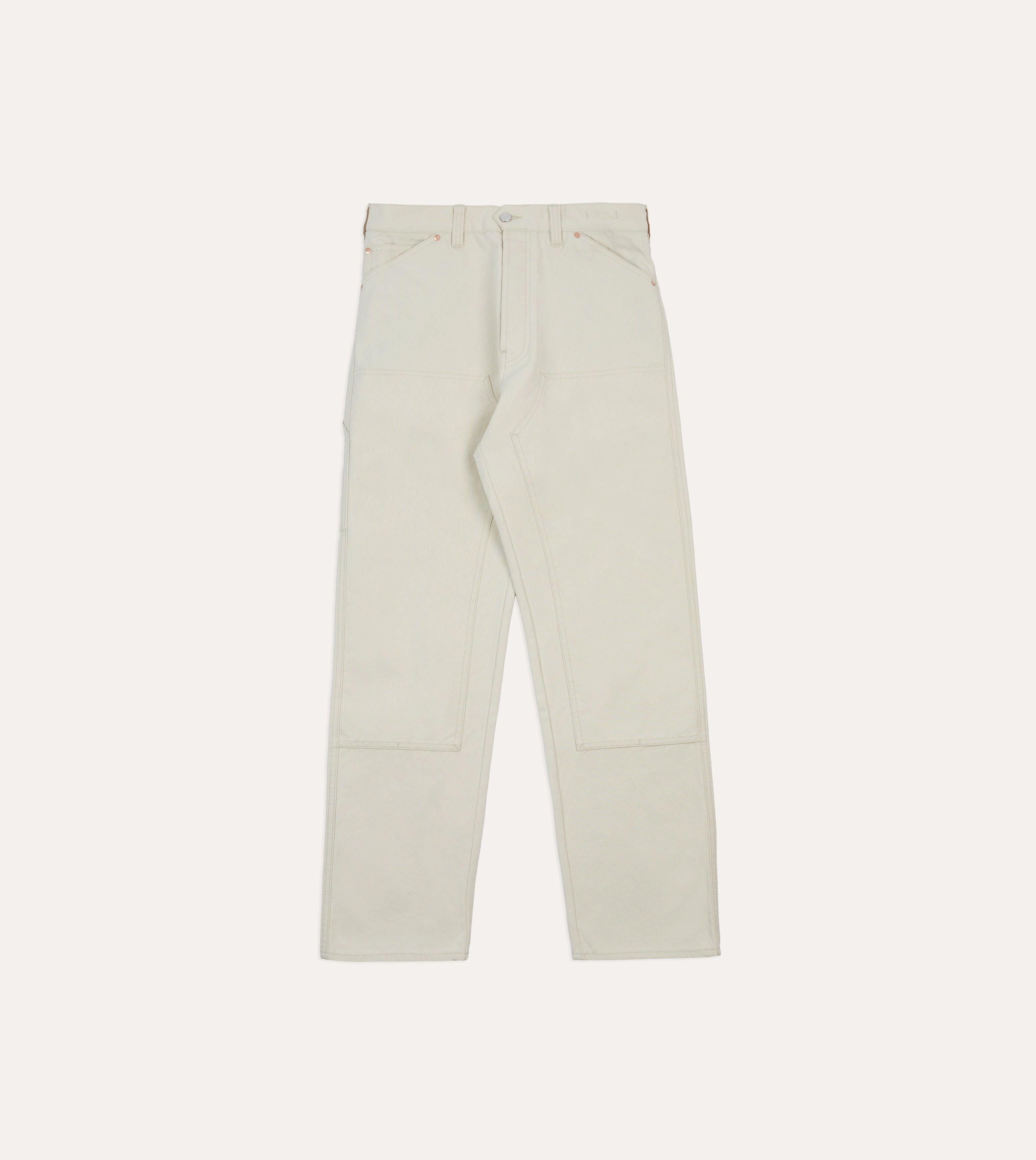 Snug Fit Ecru Cotton Canvas Carpenter Pant