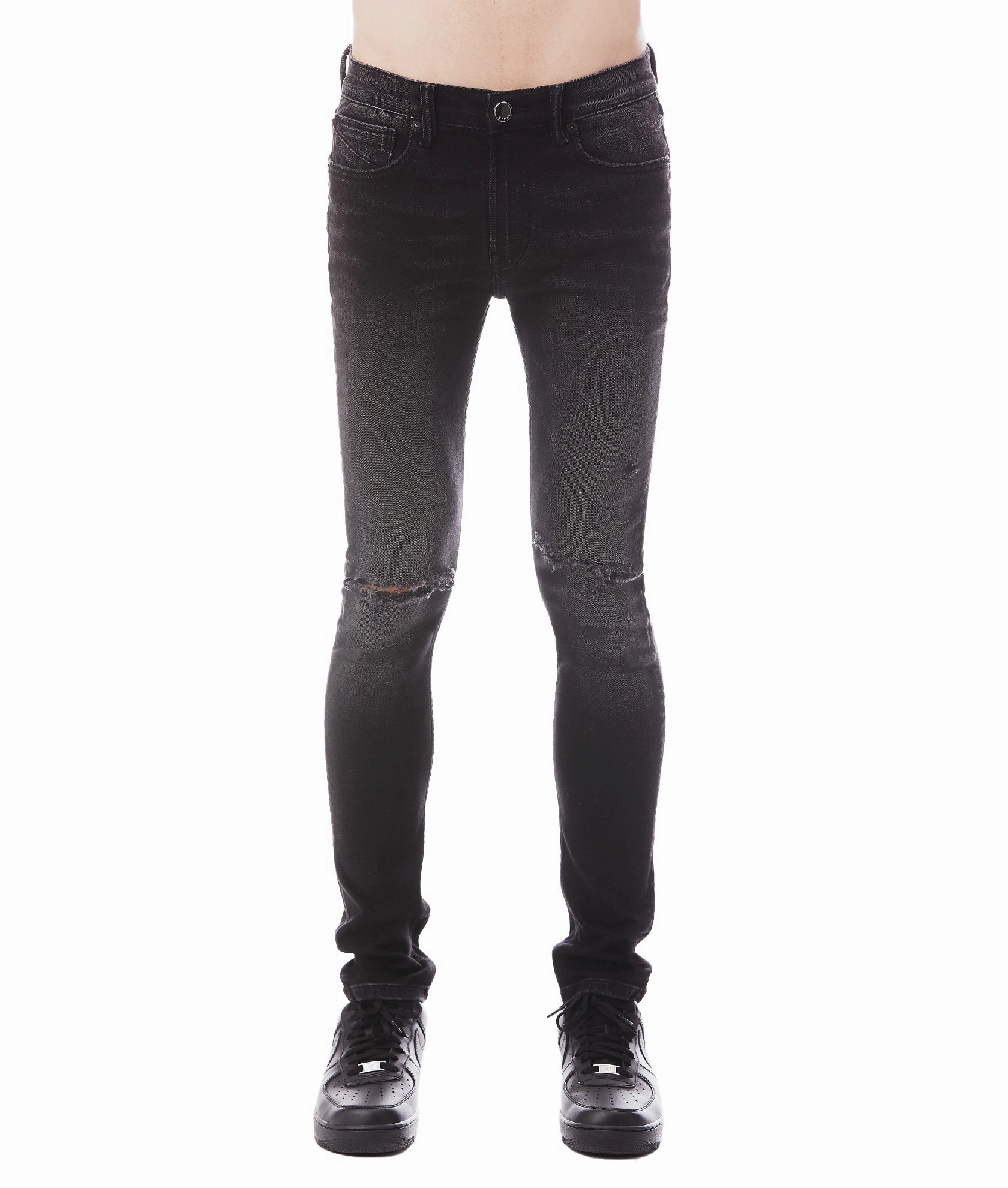 Timeless Fit Stain Release Finish Strat Super Skinny Jeans ?C Vintage Black, Ripped Stretch Denim
