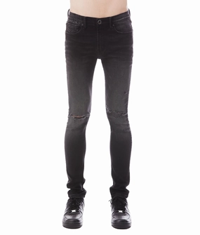 Timeless Fit Stain Release Finish Strat Super Skinny Jeans ?C Vintage Black, Ripped Stretch Denim