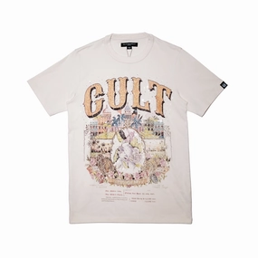 Wide Neck Opening Cult's Crystallized Limited Edition Heavyweight Short Sleeve Crew Neck Tee "Cuba" in Winter White