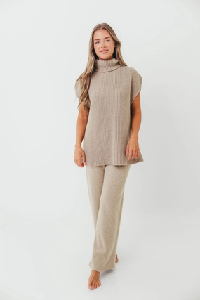 Hilaria Turtle Neck Sweater Top and Pants Set in Stone Performance Layer Luxe Look