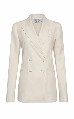 Chic Work Outfit Sleek and Elegant Angela Blazer in Ivory Virgin Wool Silk with Linen
