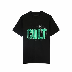 Active Fit Sport Performance Cult's Heavyweight Short Sleeve Crew Neck Tee "Glow In The Dark Logo" in Black
