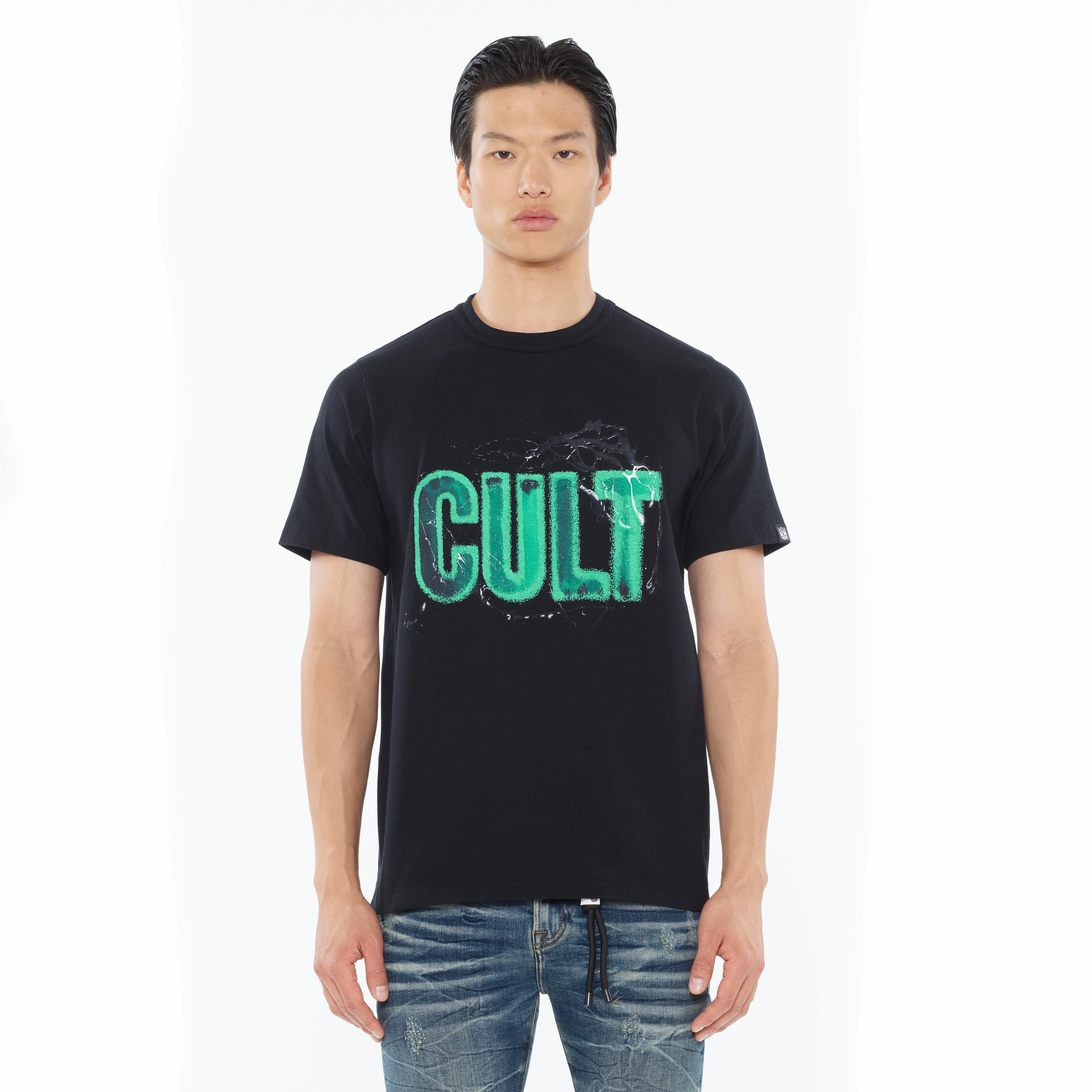 Summer Comfort Cult's Heavyweight Short Sleeve Crew Neck Tee "Glow In The Dark Logo" in Black