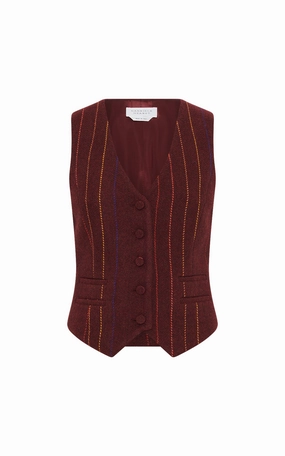 Coleridge Vest in Burnt Sienna Multi Pinstripe Wool Cashmere Elegant Wearability