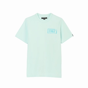 Cult's Heavyweight Short Sleeve Crew Neck Tee "Stroke" in Powder Blue Embroidered Details Matte Look