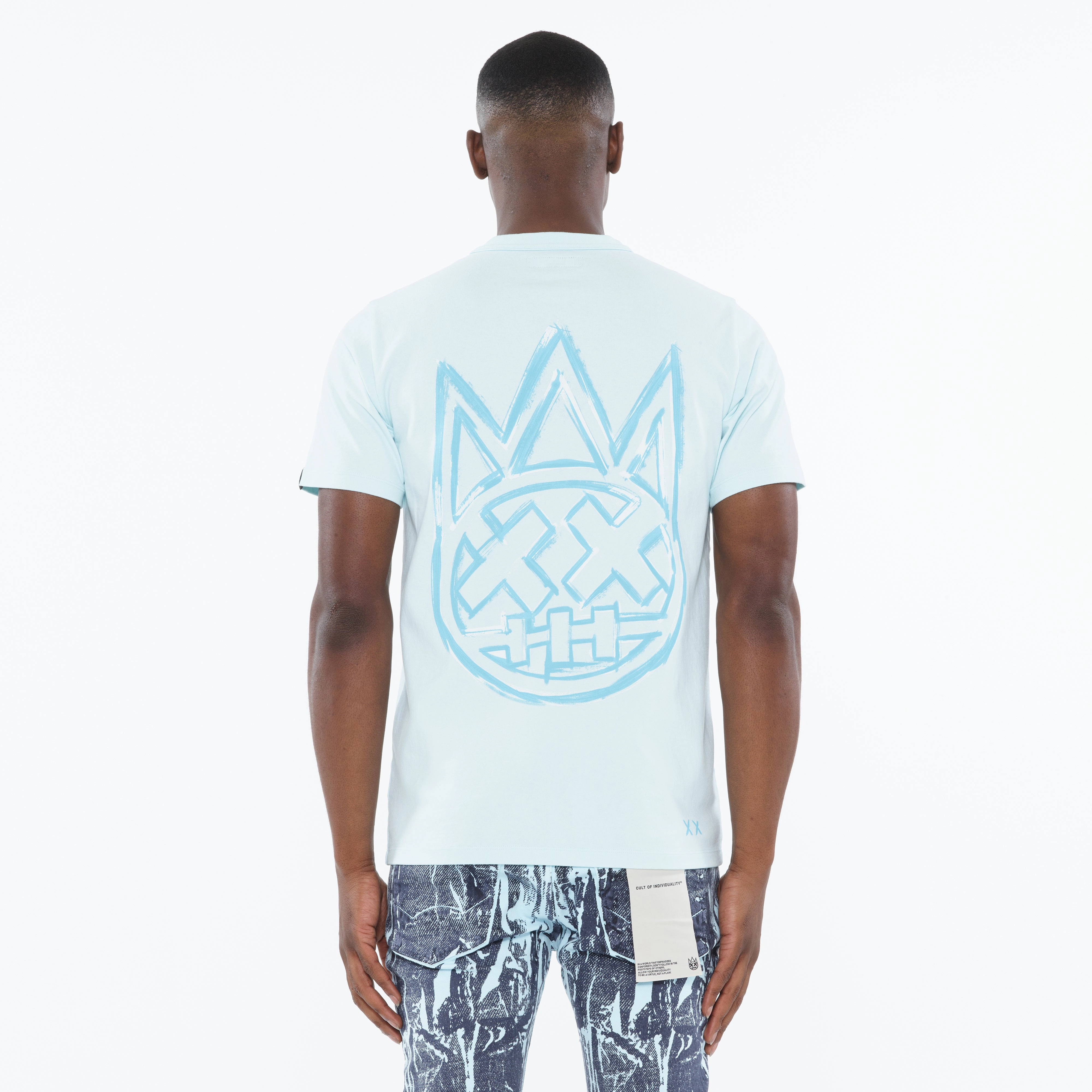 Cult's Heavyweight Short Sleeve Crew Neck Tee "Stroke" in Powder Blue Light Fit Wear