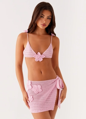 Rubber Free Elastic Bands Stretch Free Waistband Aziza Crochet Bikini Top - Pink