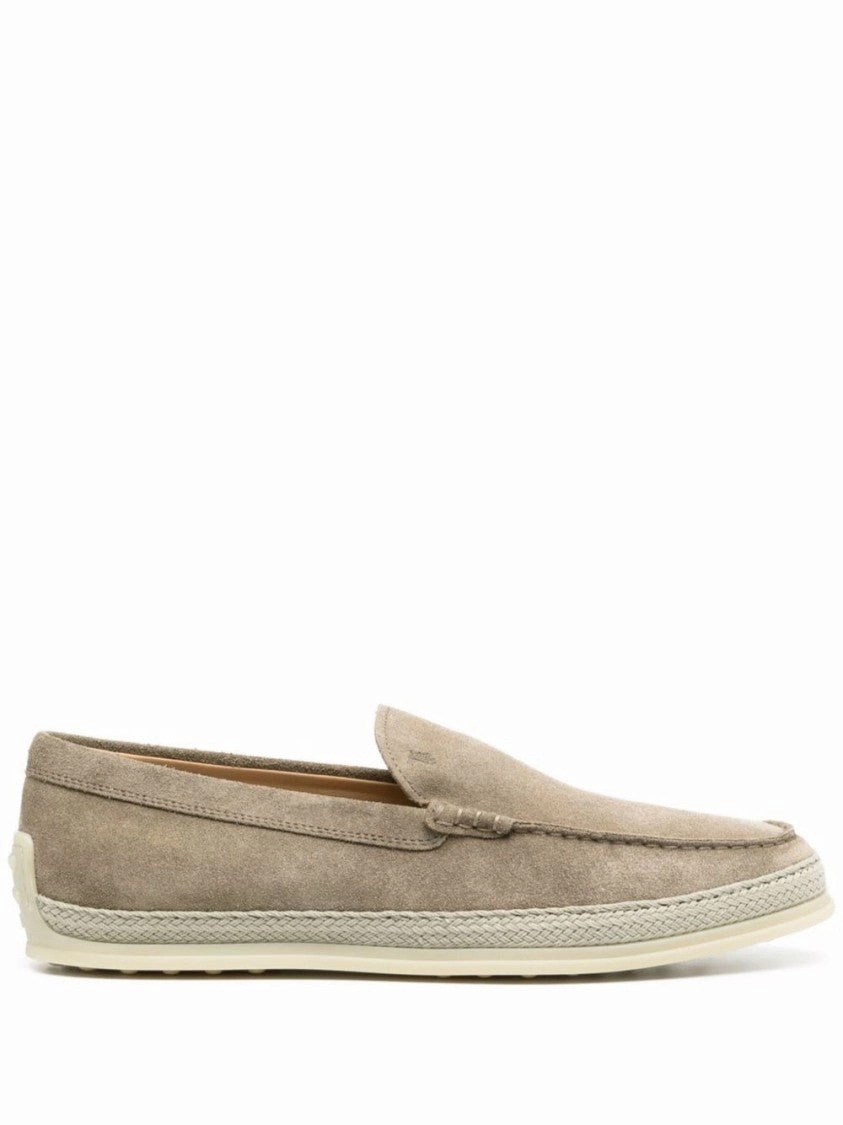 durable soles Neutral Suede Moccasin With Tonal Design And Rubber Sole