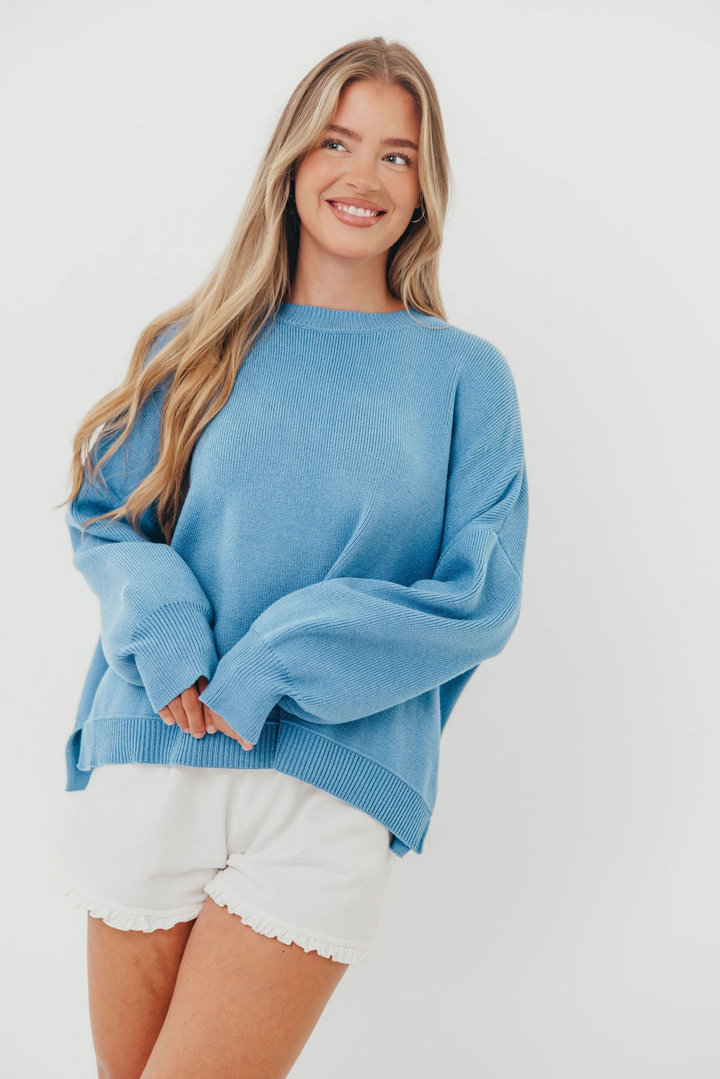 BreathableBackVents Leigh Drop Shoulder Sweater in Pacific - End of Oct Restocks