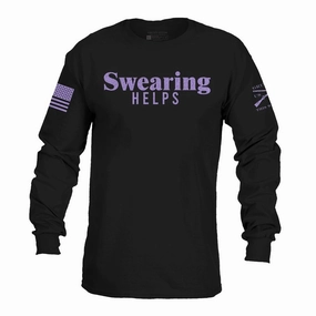lake swimming Comfy Design Fit Swearing Helps Long Sleeve - Black