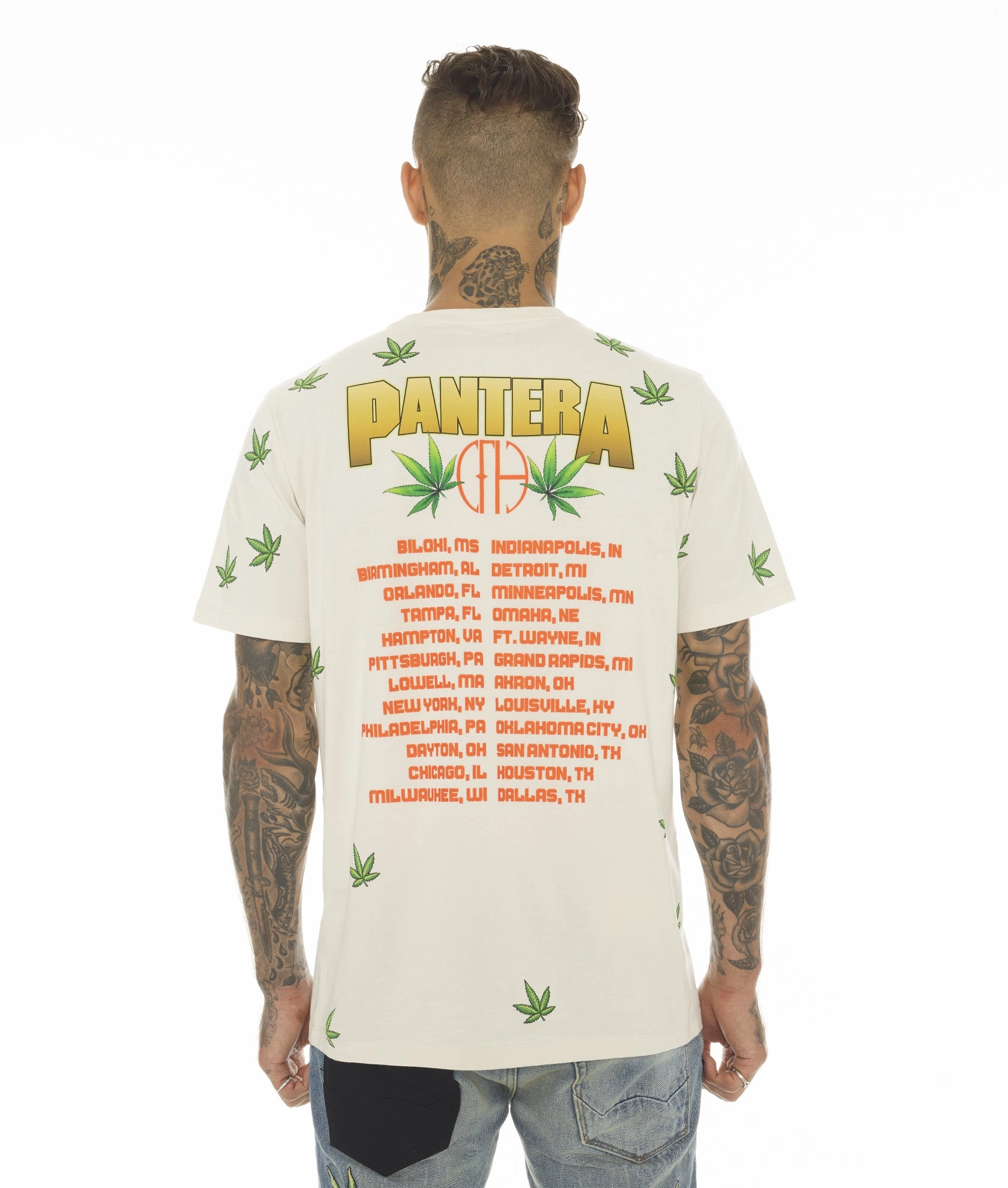 Lightweight Design T-SHIRT SHORT SLEEVE CREW NECK TEE "PANTERA 420" IN CREAM