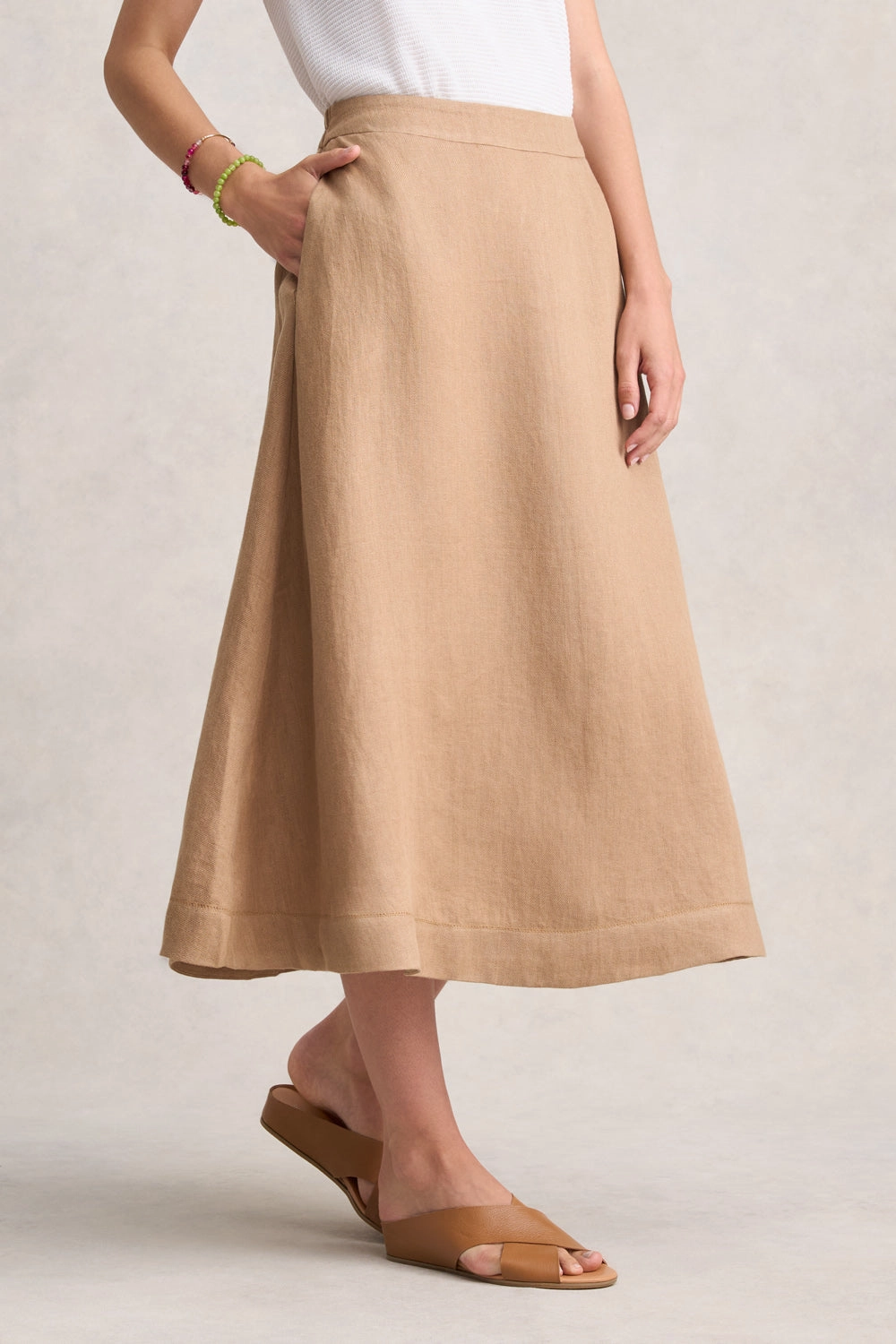 Timeless Piece Twill Linen Midi Skirt - Camel Twill