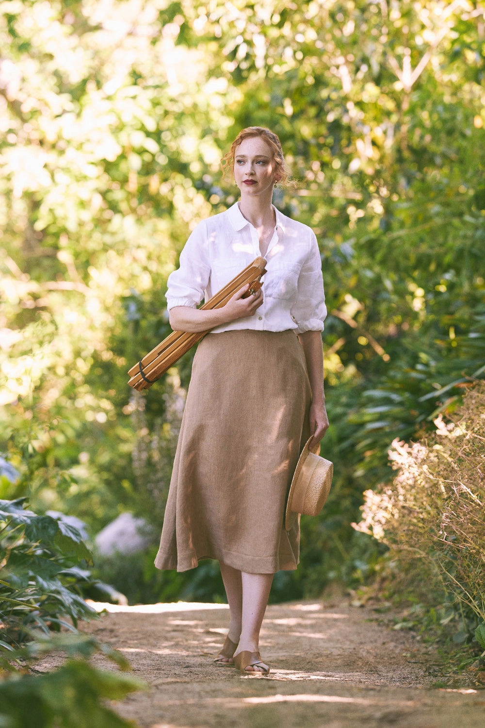 Twill Linen Midi Skirt - Camel Twill Vibe Ready