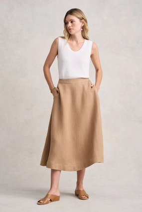 Twill Linen Midi Skirt - Camel Twill Low Maintenance Fabric light colors
