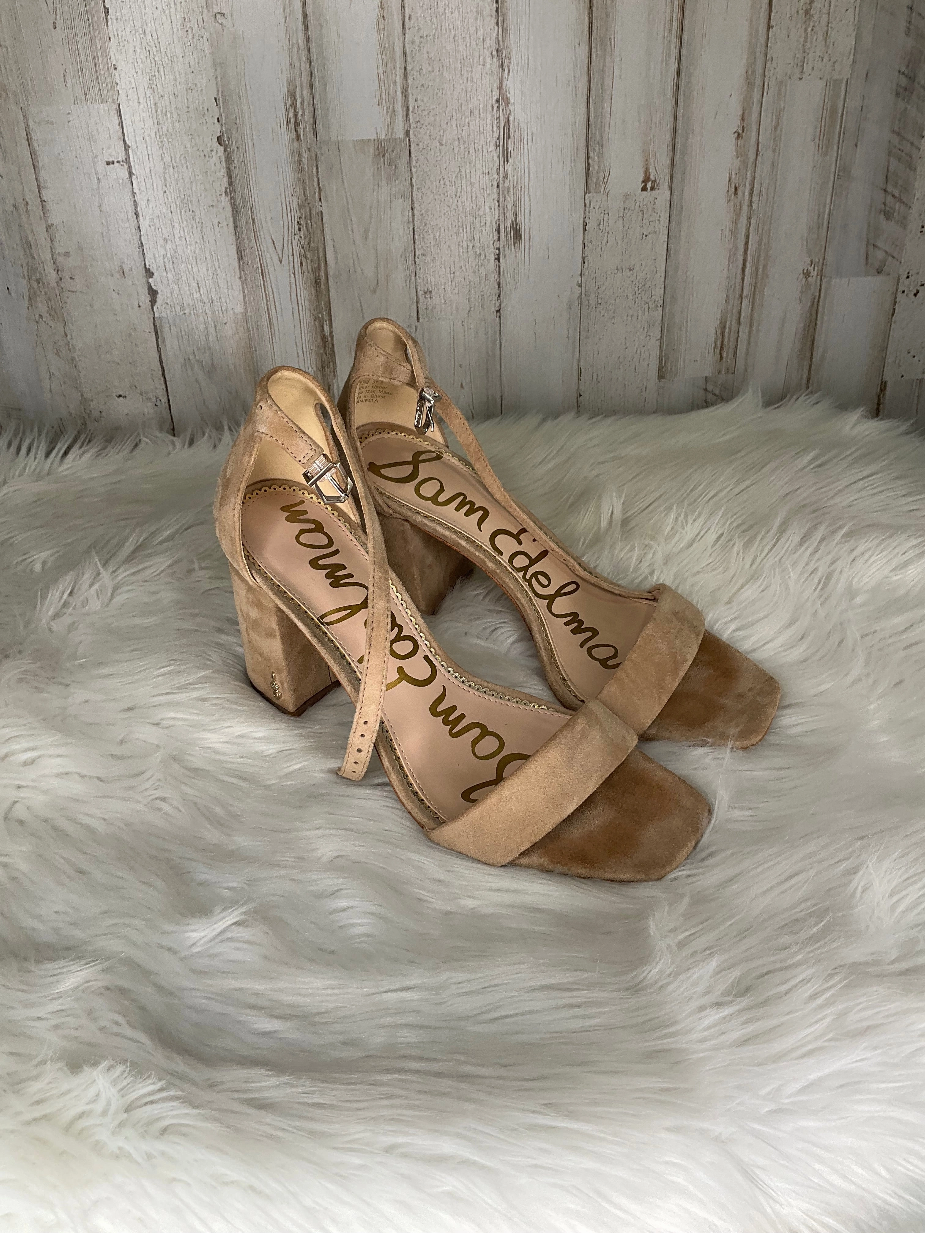 Sporty Heeled Shoes Synthetic Upper Tan Shoes Heels Block Sam Edelman, Size 7.5