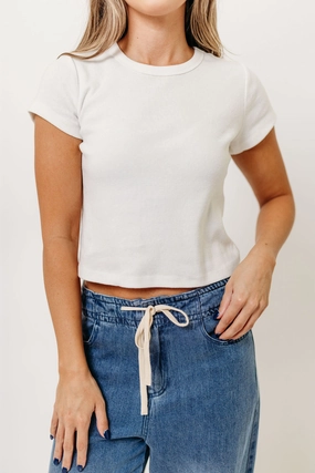 Durable Zipper Closures Worst Topanga 100% Cotton Everyday Fitted Crop Tee in Off-White
