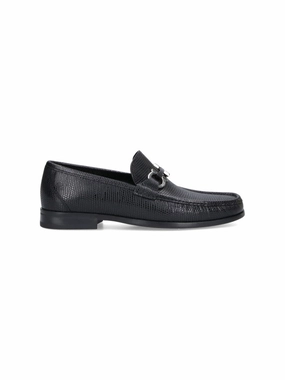 Professional Choice Step Safe Textured Black Leather Loafers With Metallic Bit Detail