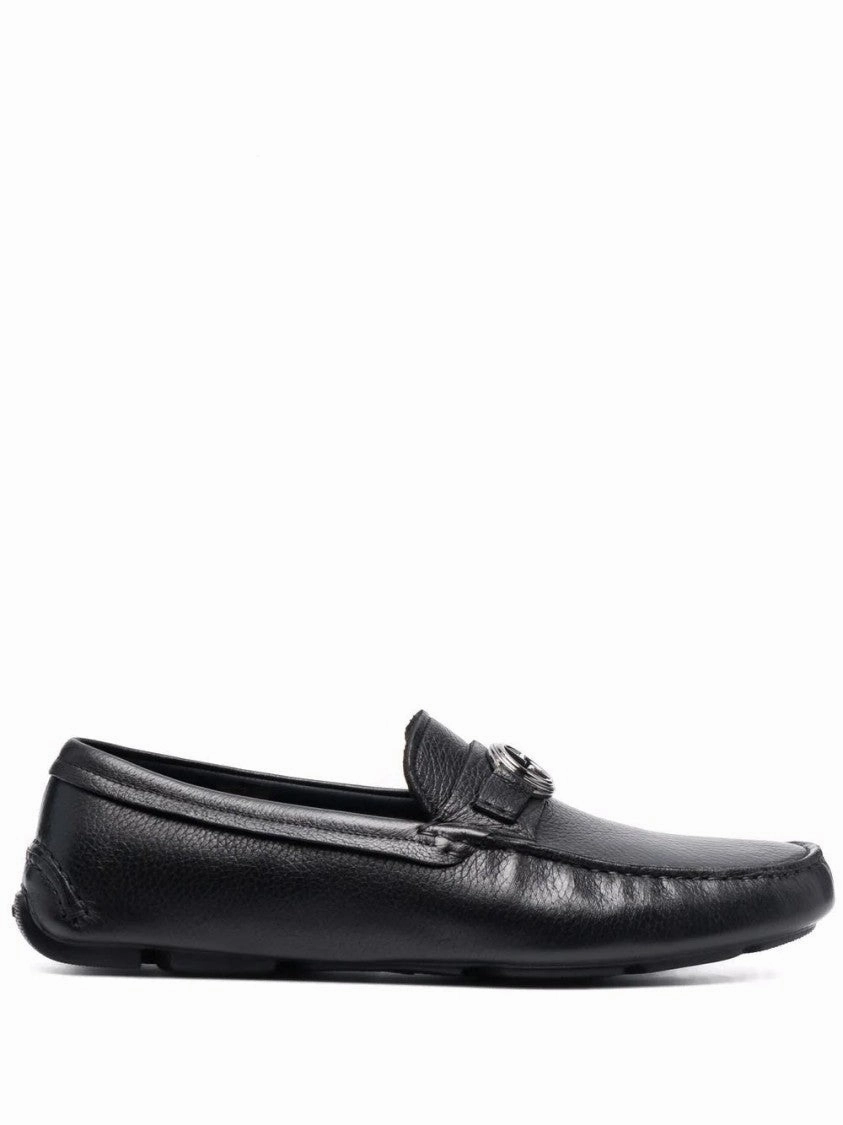 Soft Leather Slip-ons Comfortable Design Textured Leather Black Driver Loafers