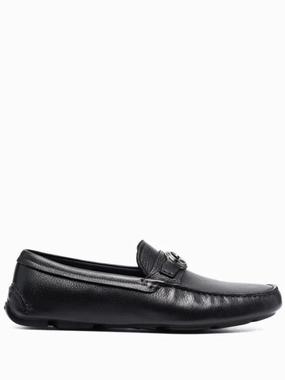 Soft Leather Slip-ons Comfortable Design Textured Leather Black Driver Loafers